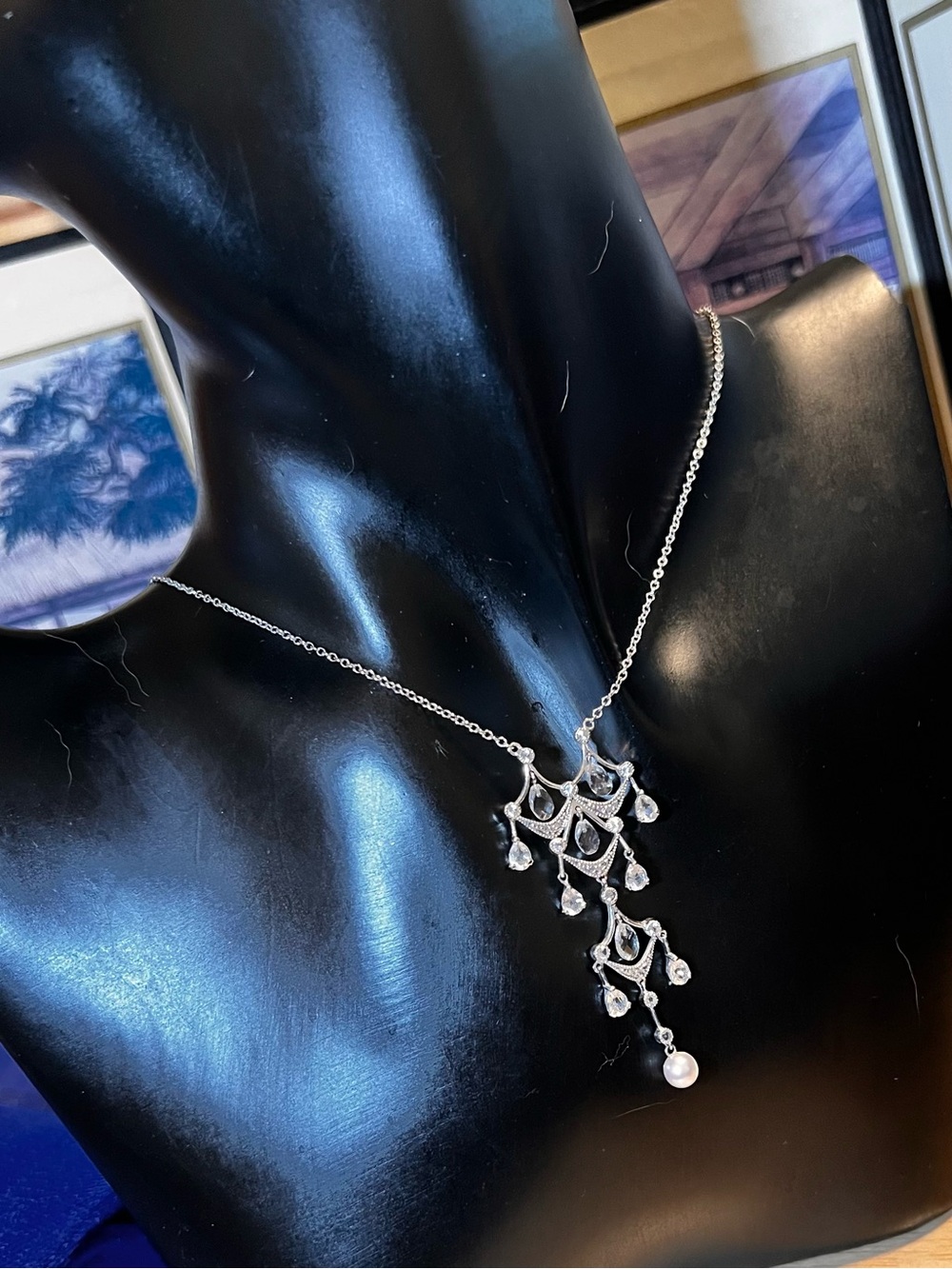 10k White Gold Chandelier Topaz Necklace